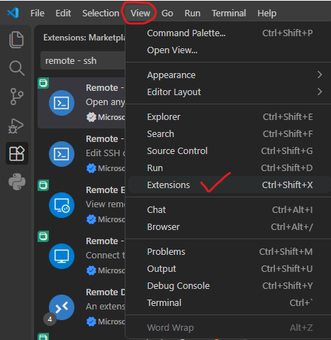 VS Code Extensions view