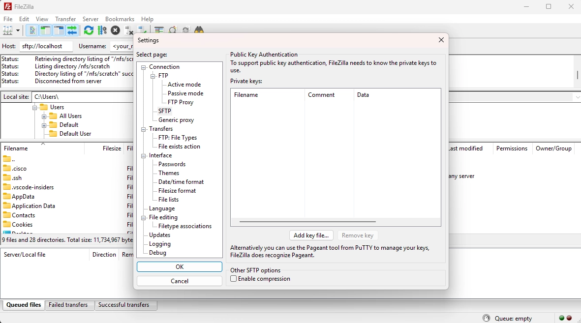 FileZilla SSH Key